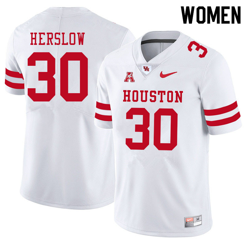 Women #30 Jake Herslow Houston Cougars College Football Jerseys Sale-White